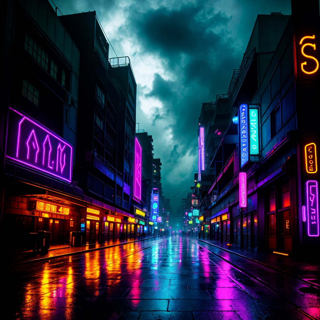 rainy morning in a hyrule from the legend of zelda with futuristic look and neon lights