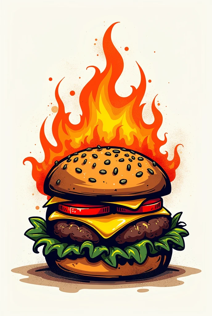 minimalist flaming burger graffiti for street food logo