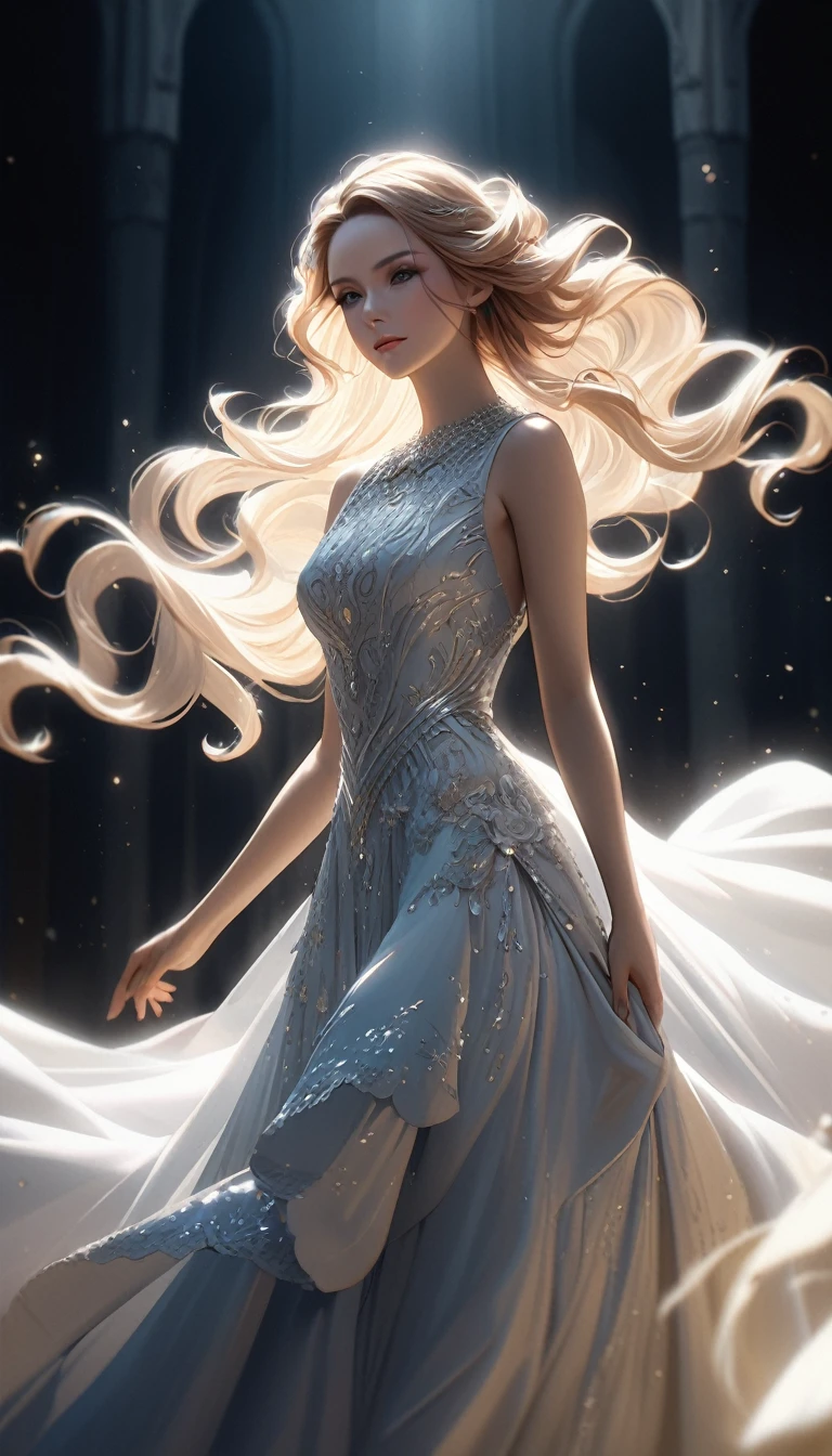 a beautiful married woman in a photorealistic, highly detailed 8k digital art, caustics lighting, cinematic composition, elegant expression, detailed jewelry, intricate dress, ethereal atmosphere, dramatic chiaroscuro lighting, glamorous makeup, flawless skin, flowing hair, serene pose