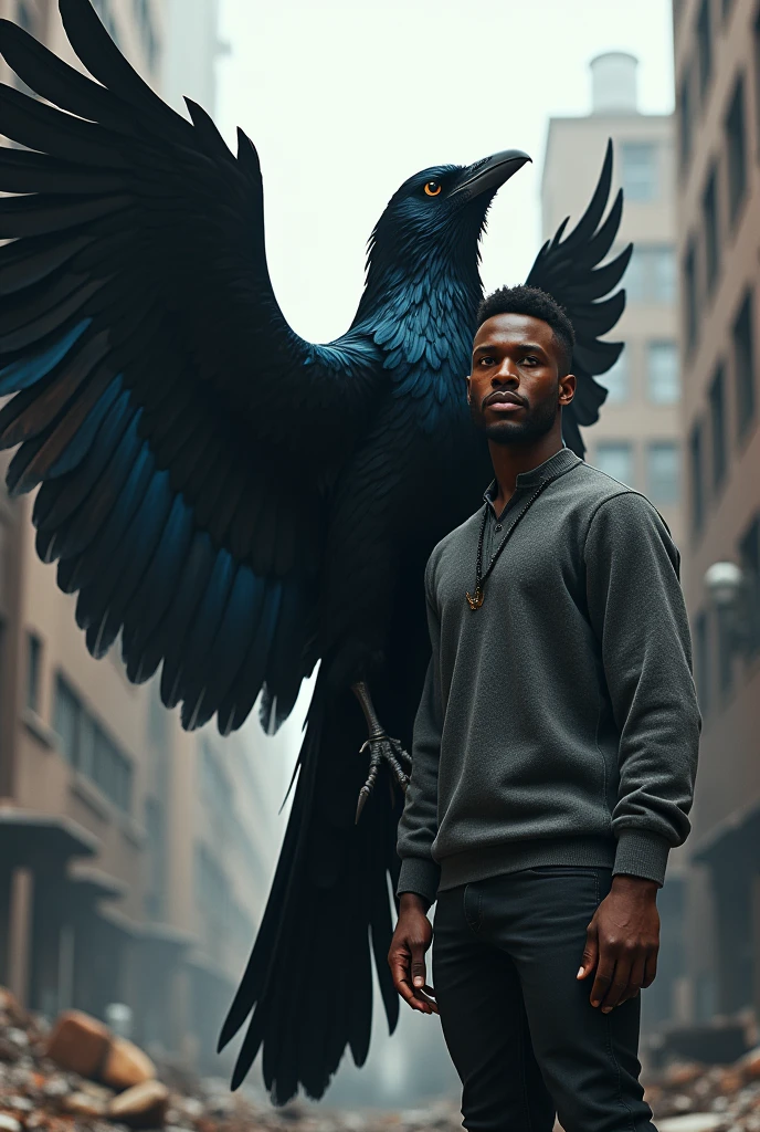 Black man catches crows at night，high quality，8k，Extremely beautiful
