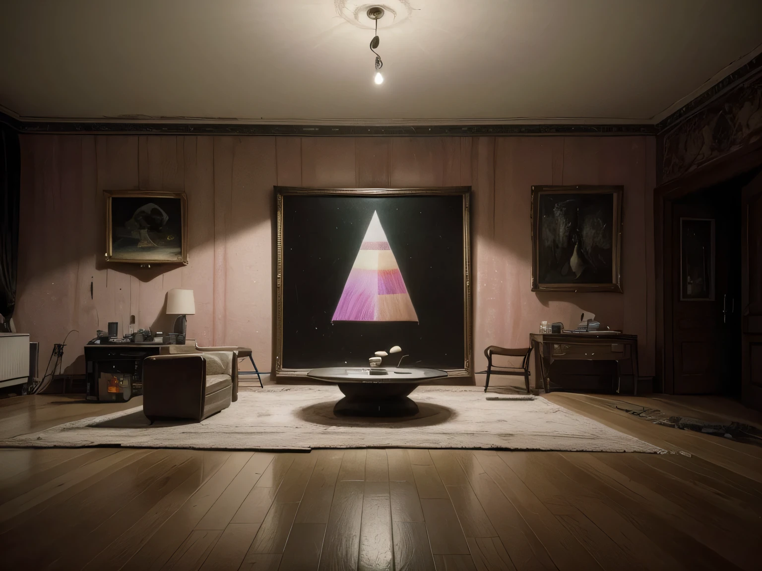 a painting with mold, like a picture, with surrealist drawings in the style of the band Pink Floyd