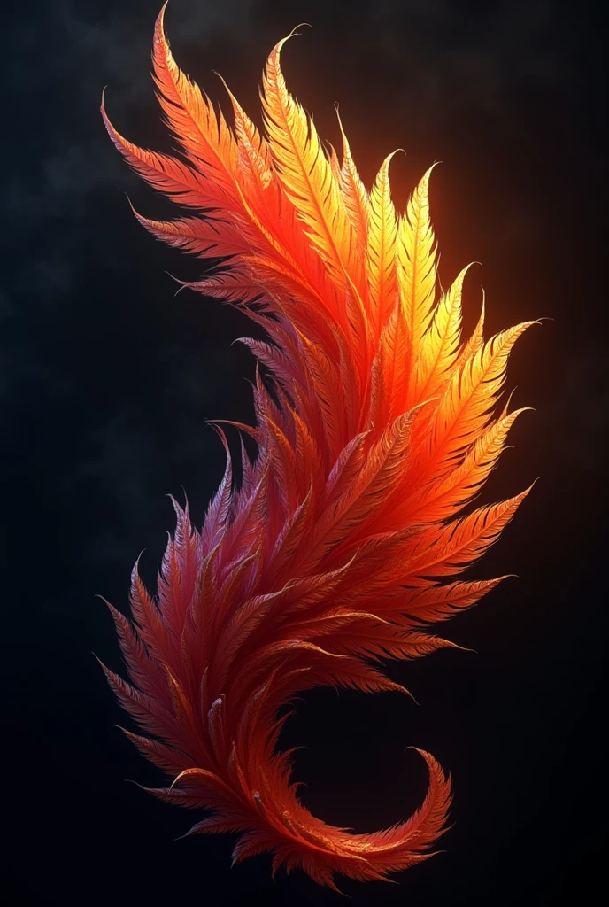 (photorealism:1.2), Create a plume-like texture with phoenix feathers 
, with gradients ranging from black to red, Orange and yellow 