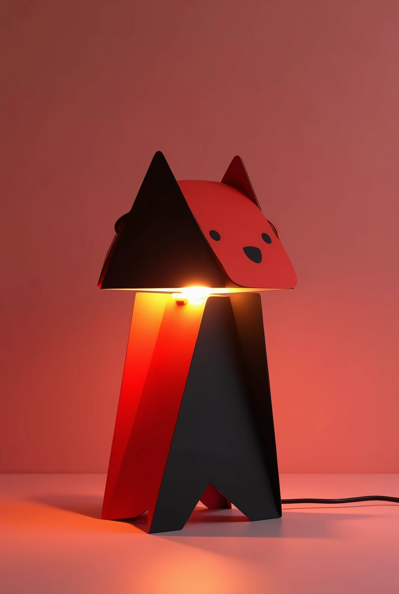rough drawing, of a lamp that can be modified in shape and that has colors like red and black, for small children&#39;s room(Material:carton)