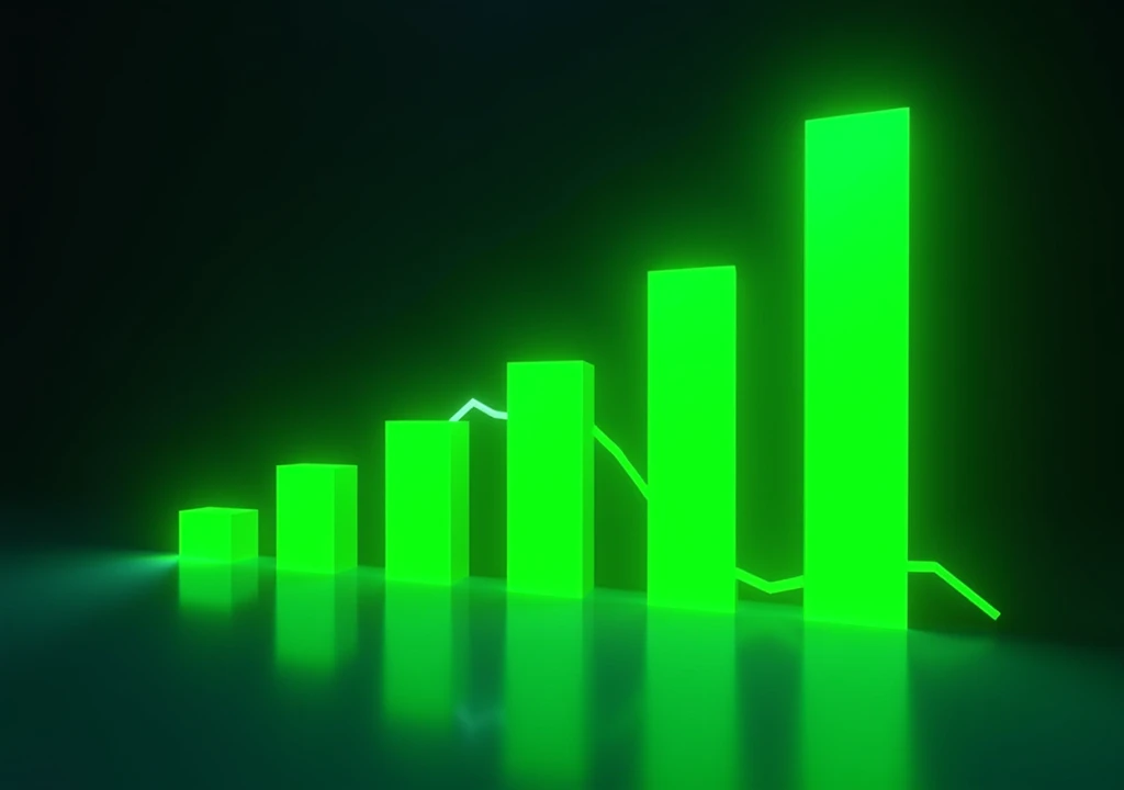 Flashy green financial bar chart image