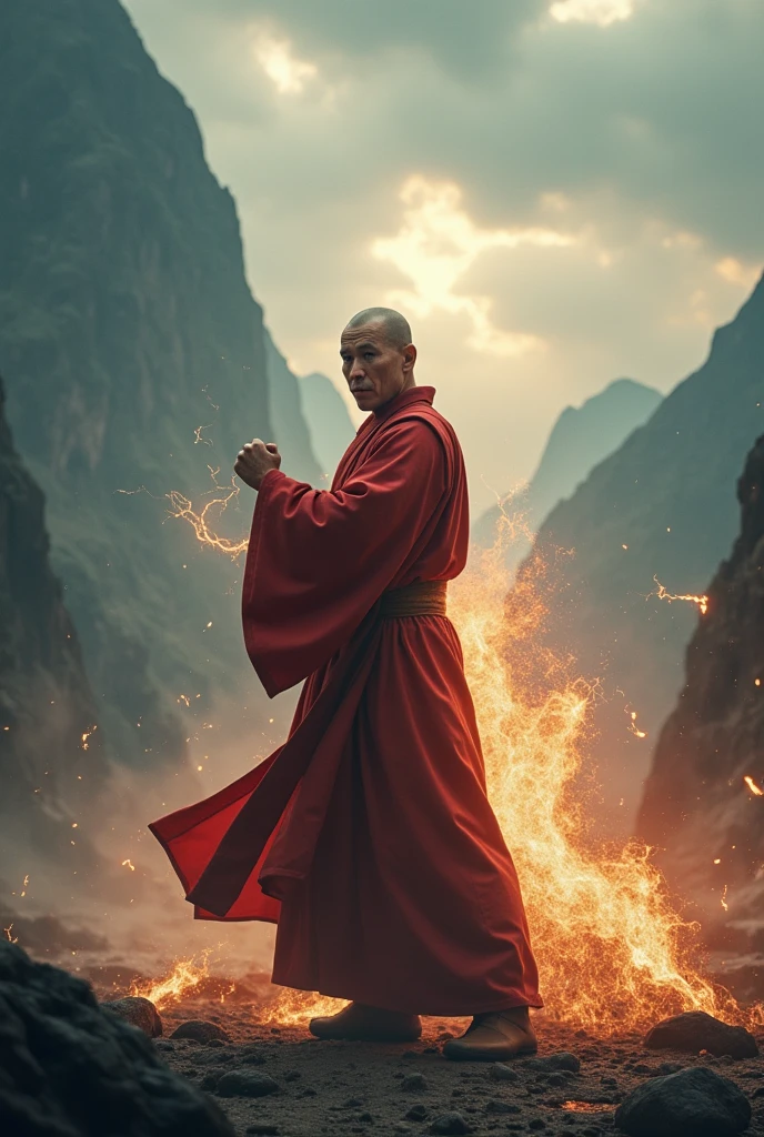 . Monge Shaolin hiper - detalhado, make a super powerful fist and destroy the world, 8k cinematic
