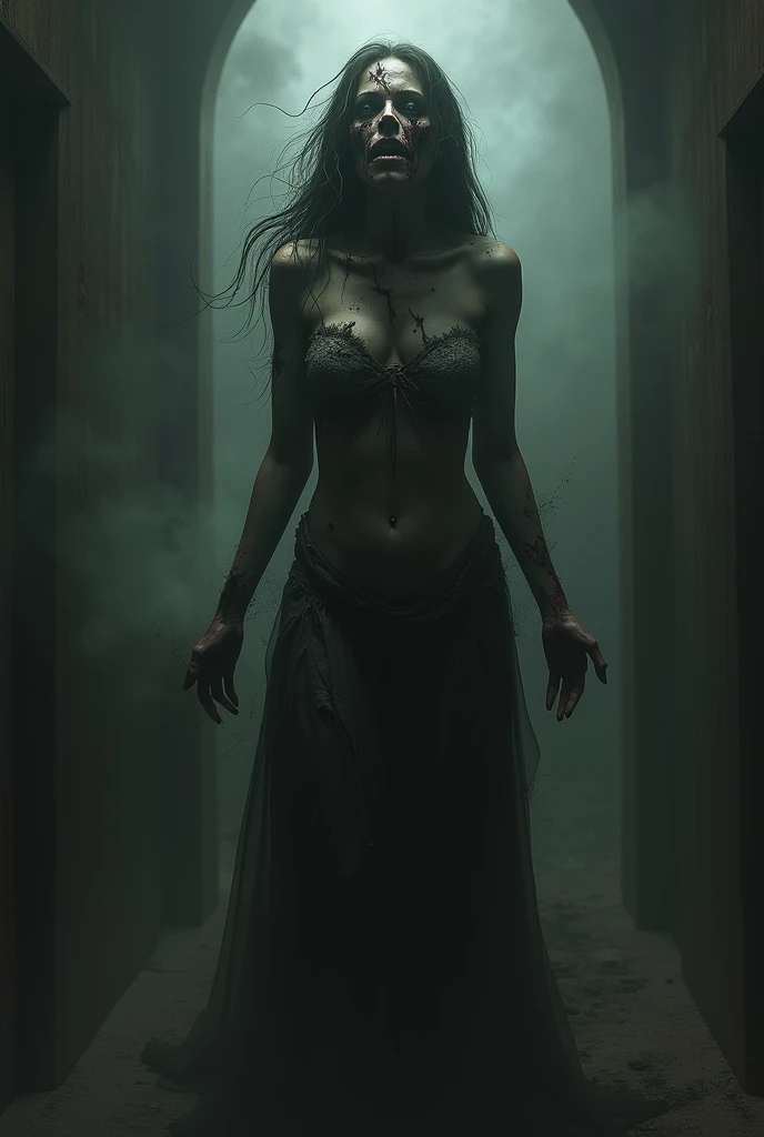 horror and realist woman possessed by devil