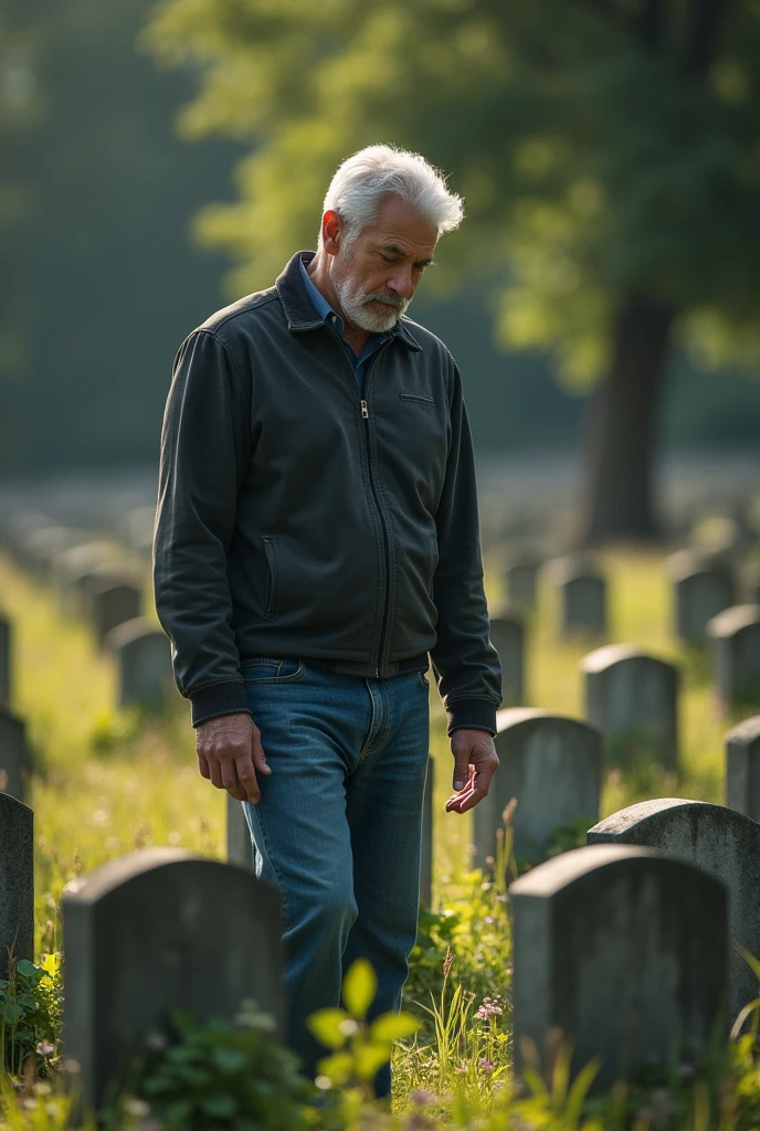 American visiting his father and mother's grave