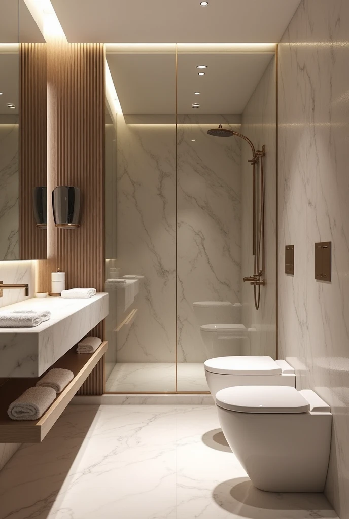Smart Home Technology Integration

An upscale bathroom with advanced smart technology features, including touchless faucets, self-cleaning toilets, and a smart mirror displaying news and weather. The design should highlight both luxury and functionality.