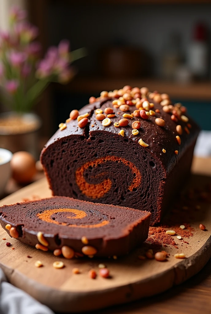 Chocolate bread with, chili and nuts