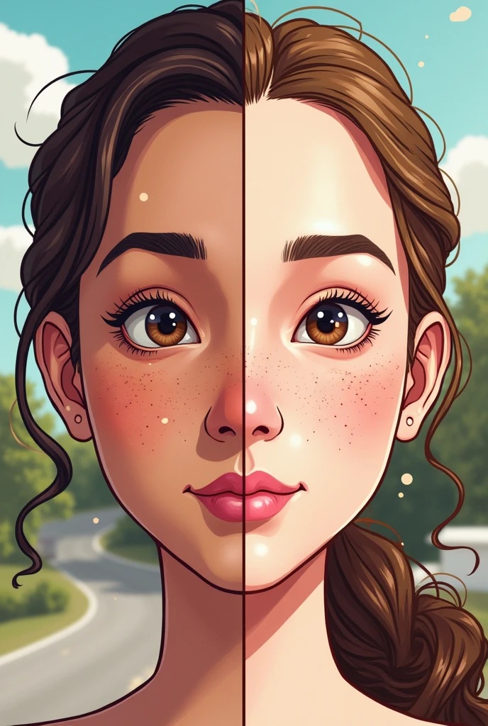 Cartoon Analysis about  expectations vs reality of the face using beauty plus like face that have dirt, pimpe and wrinkles and using appp like apps to make beautiful 