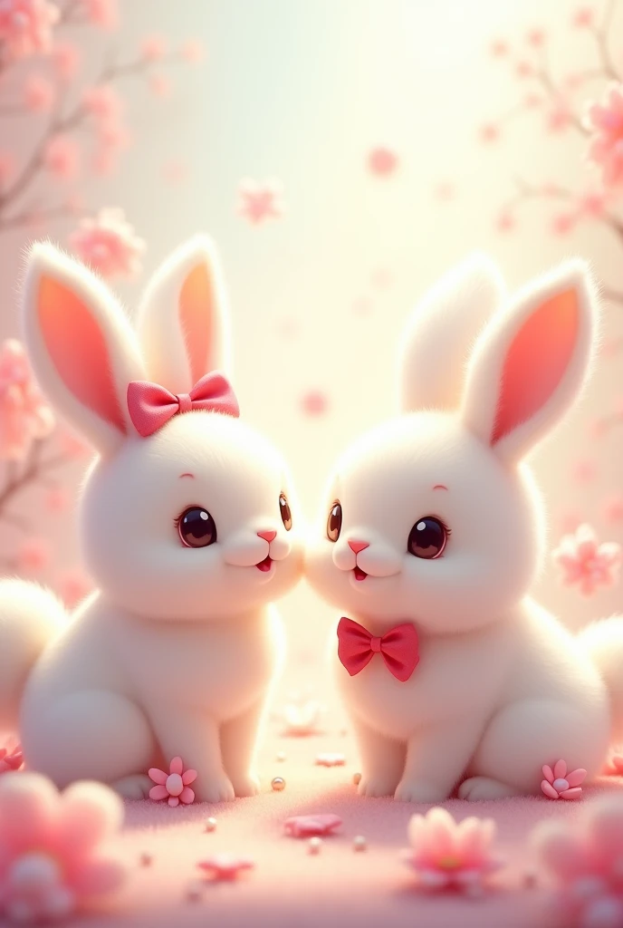 Cute rabbit character,fluffy,Couple,Ribbon for girls,With a bow tie,