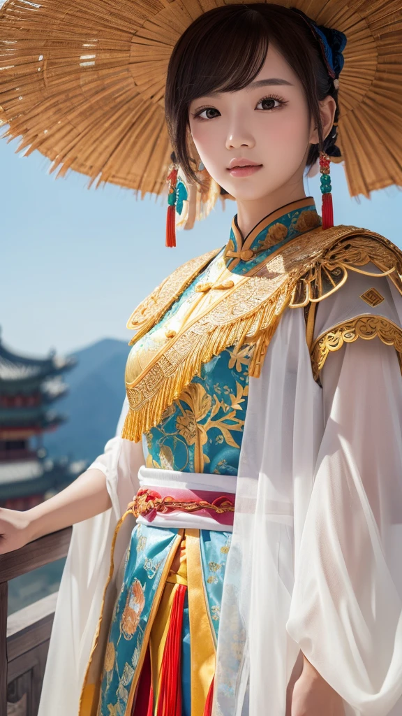 girl, ancient chinese costume, whole body, sunlight, Clear Face, Clean white background, masterpiece, Super Detail, A magnificent composition, Ultra HD, high quality, Very detailed, Official Art, Uniform 8k wallpaper, Super Detail, 32K