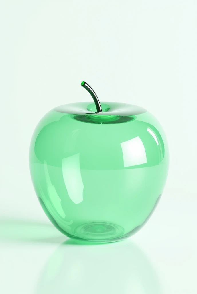 Realistic art style, estilo 3d. A mint green apple made of glass. White background.
