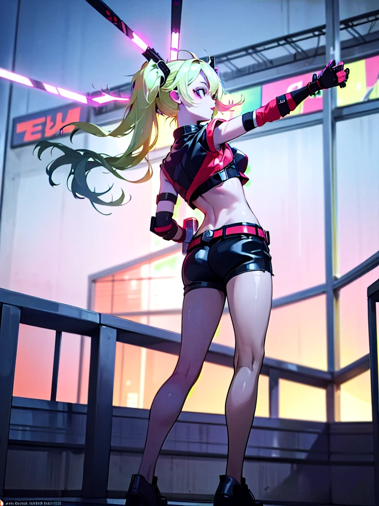 (high quality), (masterpiece), (detailed), 8K In a hyper-realistic digital rendering, a lone (Japanese girl1.2) stands amidst a futuristic cityscape, embodying the essence of (Harley Quinn1.3). Her vibrant attire clashes with the sleek, metallic surroundings, evoking a sense of rebellious energy. Trending on DeviantArt.