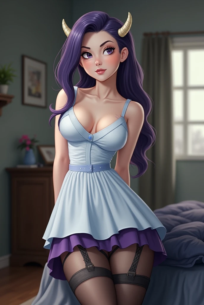 mean Curvy blue eyed girl with long wavy black hair and small breasts masturbating, (cruel_expression):4.0, futanari:2.0, (erect penis), transparent dress 