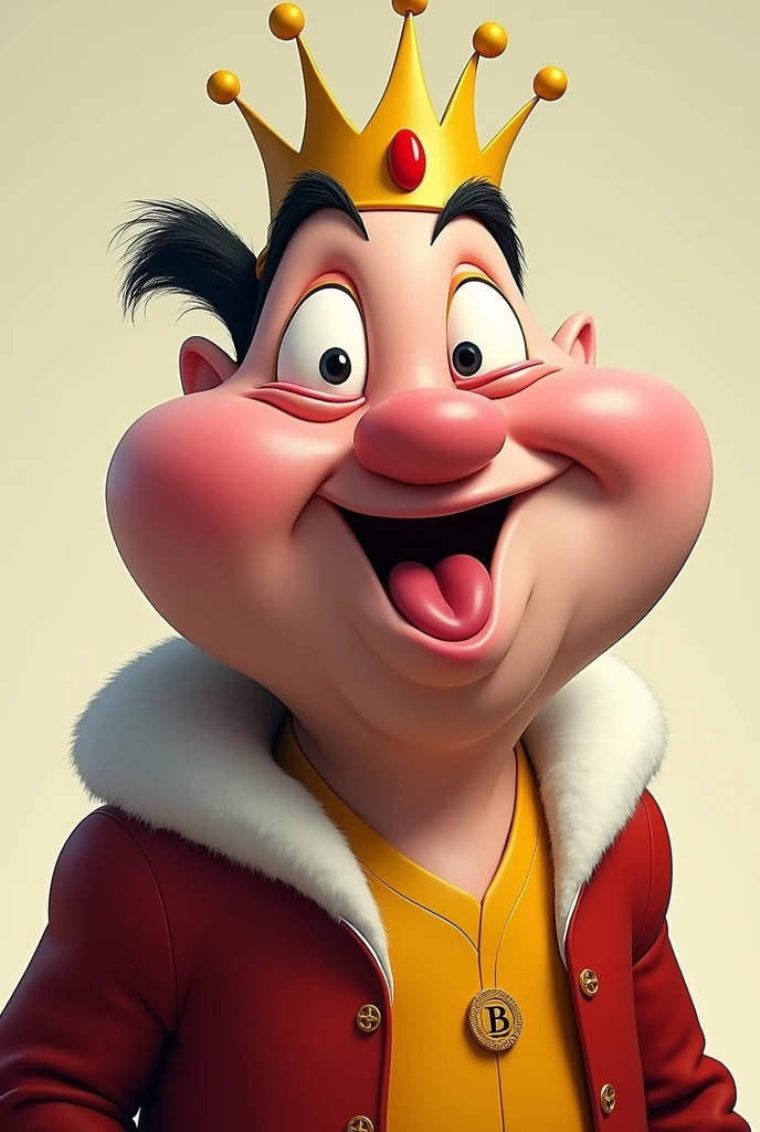 Looney king, closed mouth, tongue out, crossed eyes