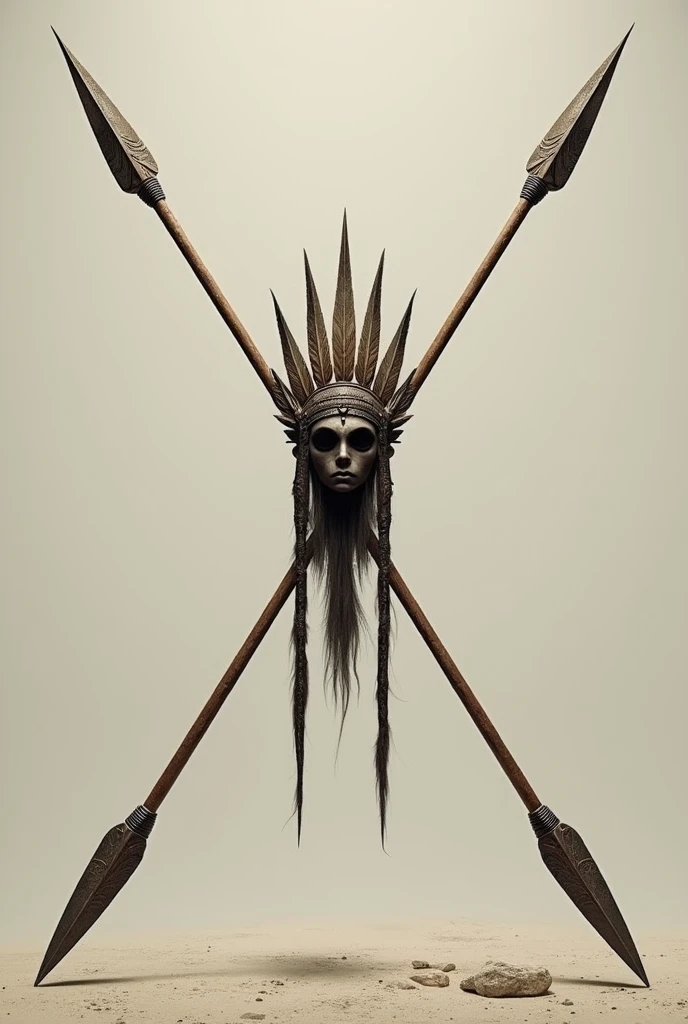 Two spears crossed with a headdress in the middle without a person 