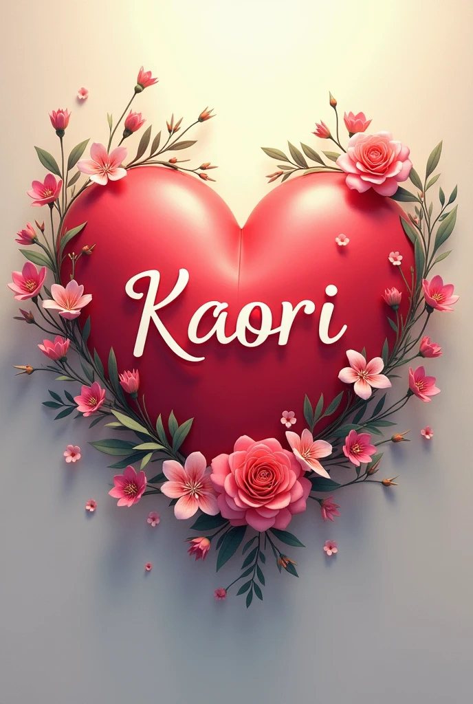 Heart with flowers and Kaori written in the middle 