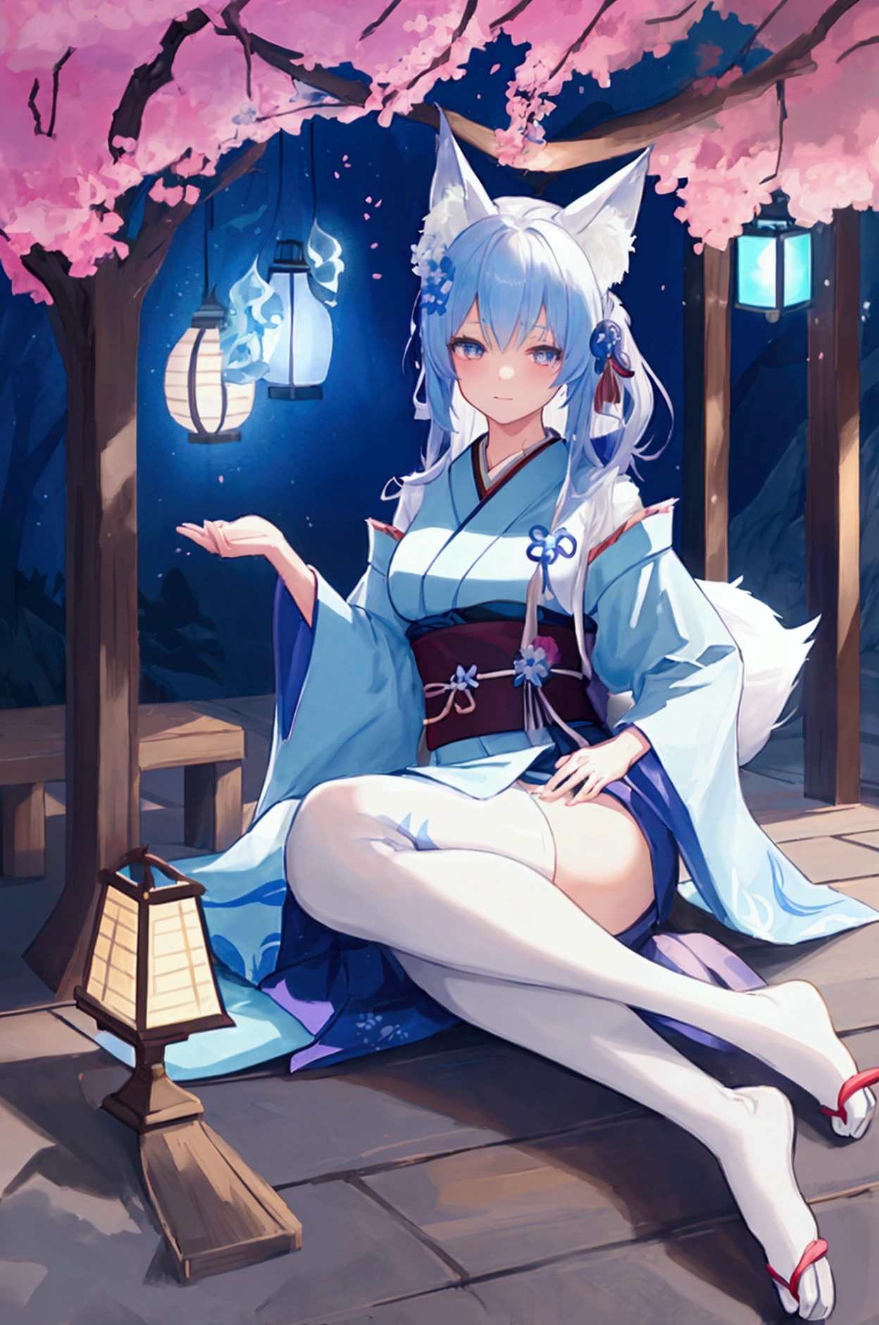 fox Light blue hair beast girl indigo fur fox beast girl fox Light blue hair beast girl indigo fur fox beast girl Wallpaper 4k,8k,highly detailled,,vivid colors,detailed kitsune with 9 tails,traditional Japanese artwork,tatami floor,beautiful cherry blossoms,floating lanterns,dark silhouette of a pagoda,subtle moonlight,dense forest,ethereal atmosphere,dappled sunlight,whimsical spirit,serene expression,elaborate kimono and obi,delicate hand-painted details,luminous eyes Anime Style fox blue White-faced golden-haired nine-tailed fox Coat blue mysterious background Blue Flame girl have a ball of light Anime Style fox blue White-faced golden-haired nine-tailed fox Coat blue mysterious background Blue Flame girl have a ball of light