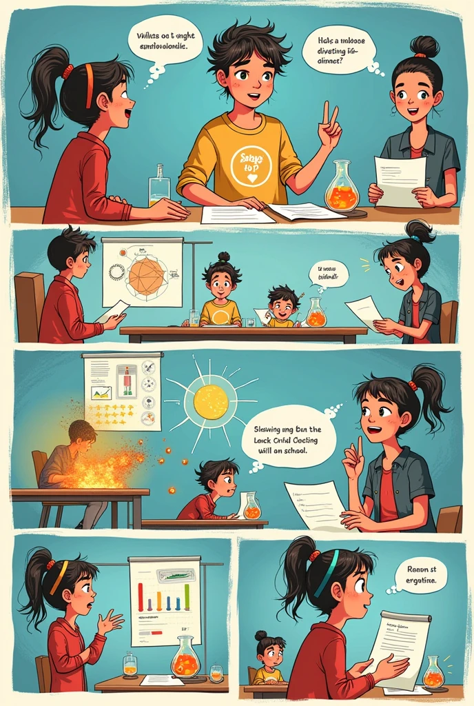You have to make a comic where you put a physics and biology topic that you have learned, Secondary school second grade in notebook