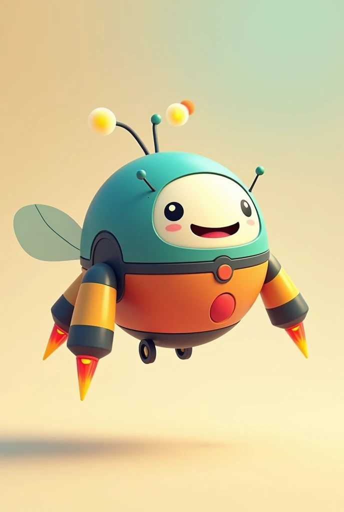 CREATE A DRAWING OF A SINGLE 2D ROBOT WITH DIFFERENT EMOTIONS THAT HAS NO LEGS OR ARMS AND FLIES WITH ROCKETS FOR CHILDREN