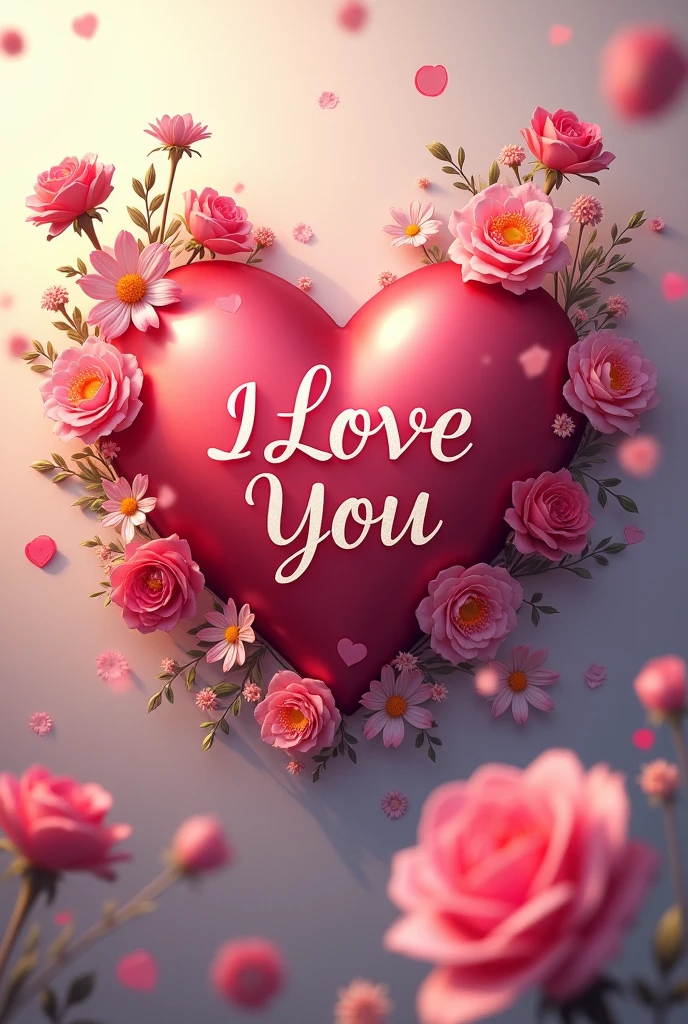 Heart with flowers and the words I Love You in the middle