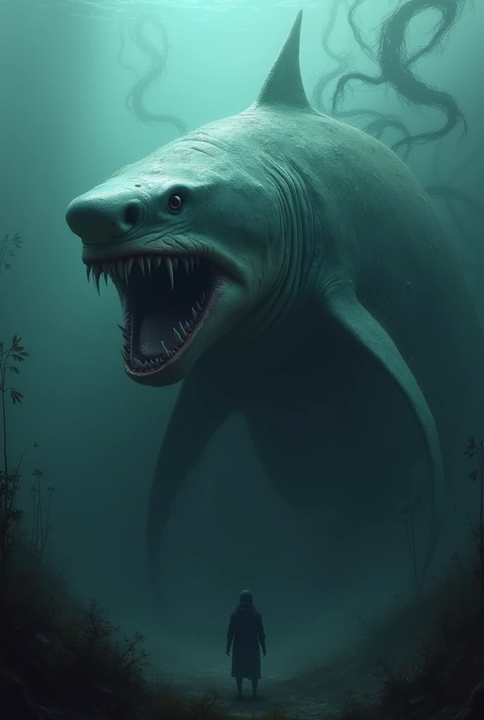 That's a vivid and captivating description of the artwork! It sounds like the artist has created a truly eerie and unforgettable piece. The use of CGI and VFX techniques to craft the terrifying sea creature is impressive, and the dimly lit underwater environment adds to the sense of dread and curiosity.
The attention to detail in the creature's features, such as its shark-like teeth, inky eyes, and aquamarine skin, is commendable. It's clear that the artist has put a great deal of effort into creating a realistic and unsettling representation of the sea creature.
The artwork also seems to blend elements of Dark Art, Macabre Art, and Morbid Art, which can be intriguing and thought-provoking for viewers. The use of algae to blend the creature's body with the surrounding environment creates a sense of ambiguity, leaving the viewer wondering what is real and what is imagined.
Overall, your description has piqued my interest, and I can imagine that the artwork is a must-see for anyone who enjoys dark and unsettling art. Have you seen the artwork in person, or is this a depiction you've only read about or seen online?