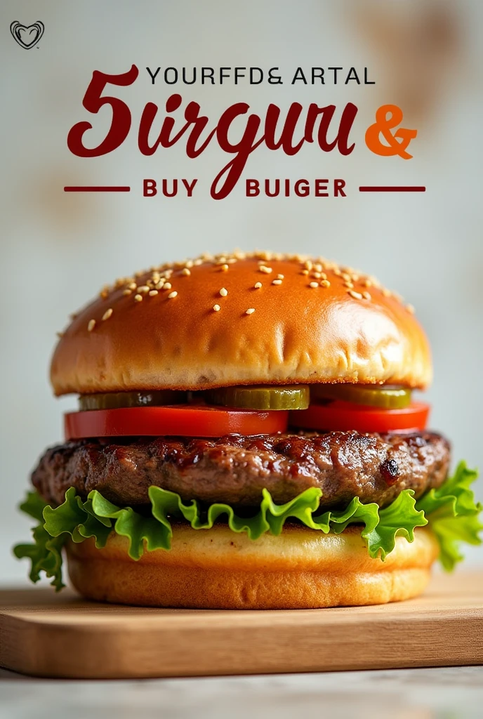 Help me create an image of a burger with this phrase GREAT PROMOTION FOR THE PURCHASE OF 5 BURGERS CLAIM 1 CLASSIC FREE