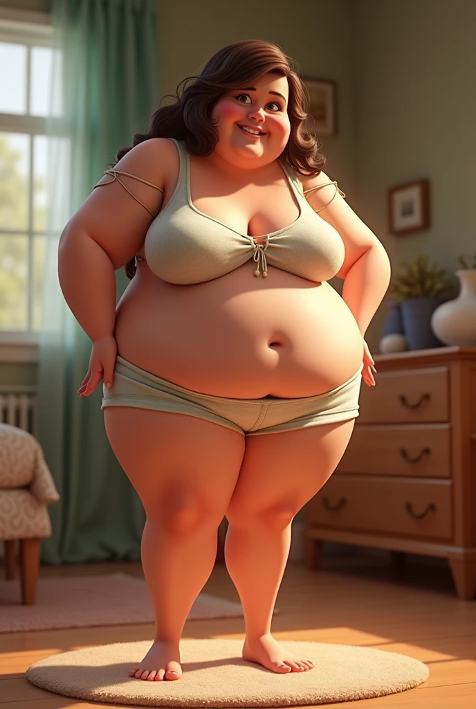 Make a voluptuous Pixar-style mom with tight shorts and a little nightgown


