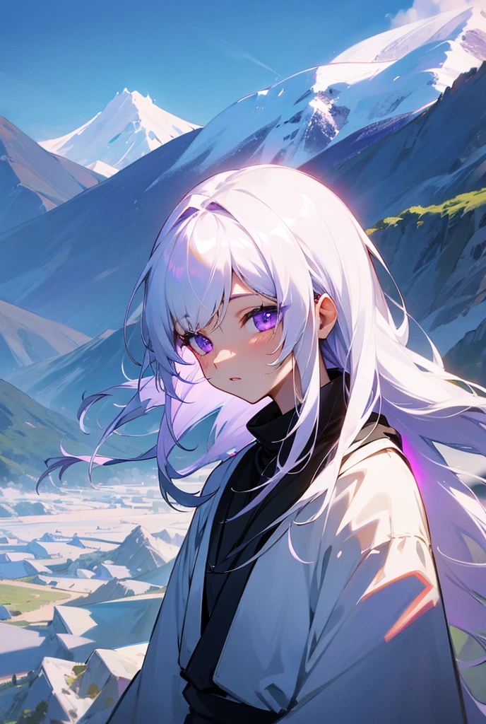One girl、White hair and purple eyes、Long Hair There are mountains Road to the mountain、