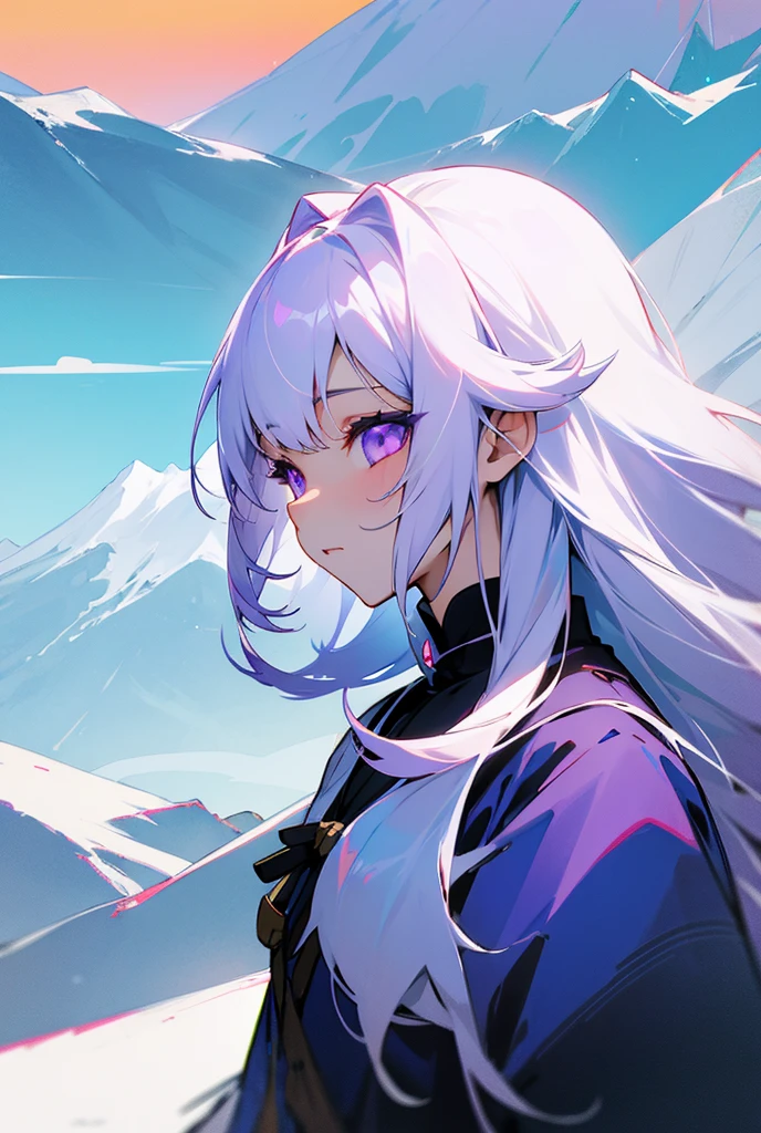 One girl、White hair and purple eyes、Long Hair There are mountains Road to the mountain、