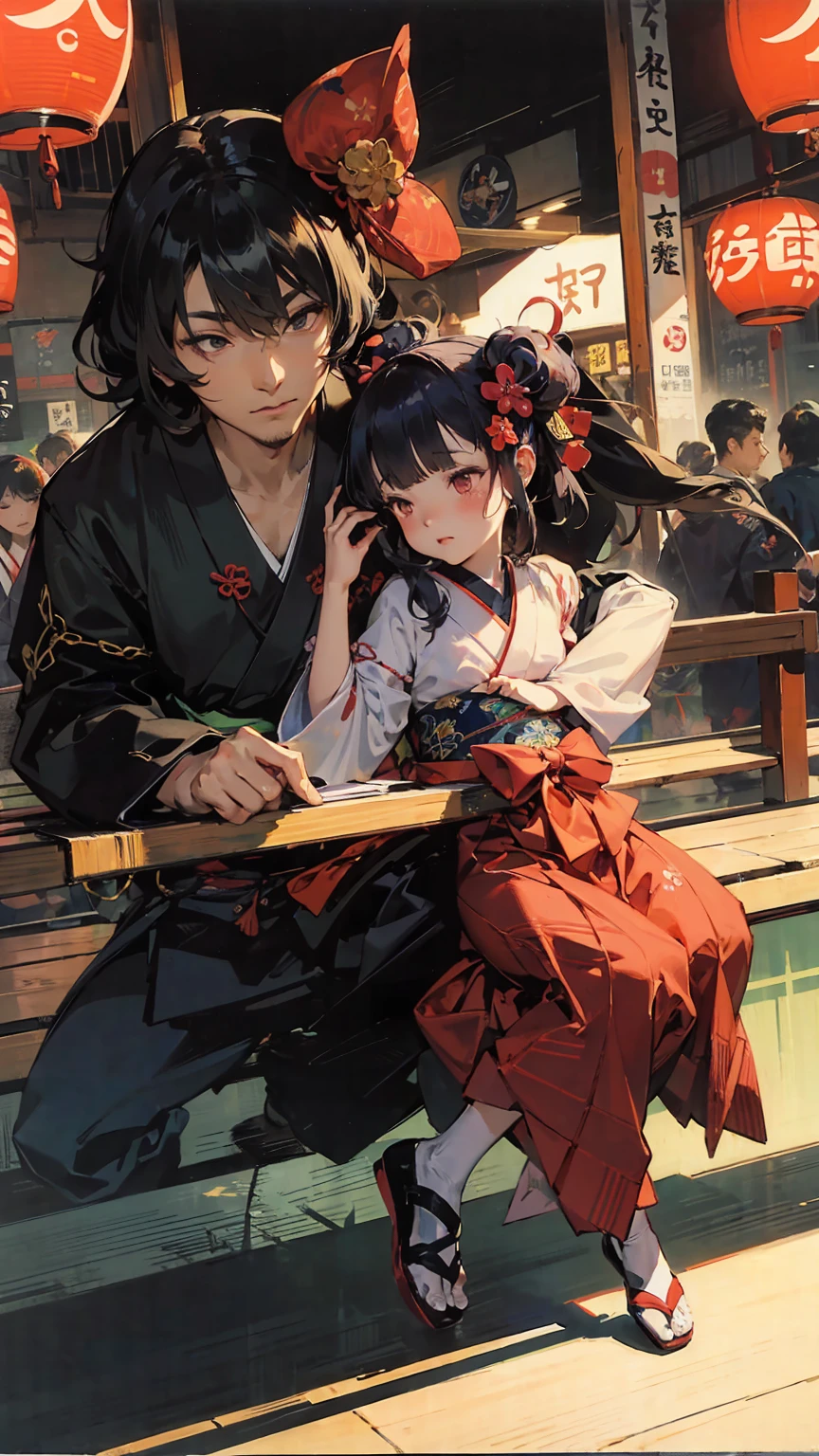 Japanese traditional clothing, Katsushika Hokusai Style, (cyber punk) (neon), Ukiyo-e