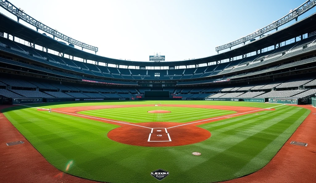 Baseball field without characters, nblurry background, high room, camera looking at the field from the side
