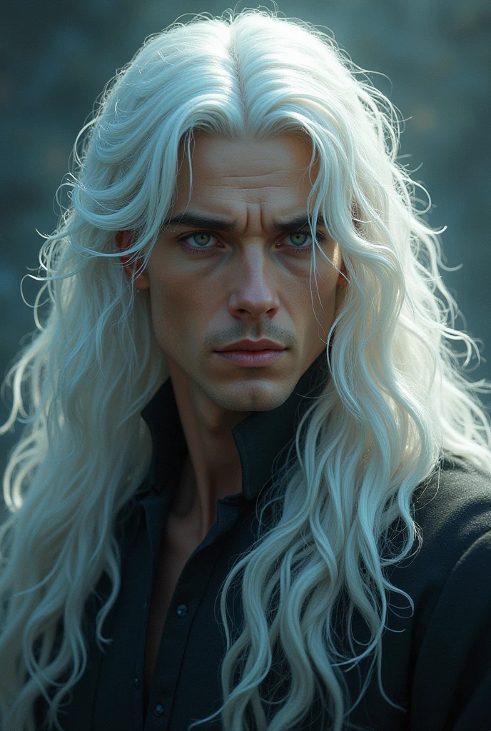 Male character with long, slightly curly white hair

