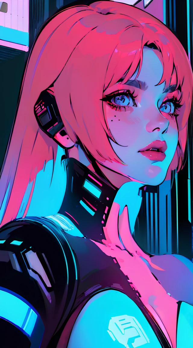 (best quality,4k,8k,highres,masterpiece:1.2), ultra-detailed, (realistic,photorealistic,photo-realistic:1.37), portraits, devil red eyes, gorgeous woman, cyberpunk background, futuristic, neon lights, smoky atmosphere, reflective surfaces, glowing tattoos, metallic elements, extravagant hairstyle, provocative fashion, seductive gaze, vibrant colors, dynamic pose, cityscape, urban chaos, technologically advanced, augmented reality, holographic projections, dystopian ambiance, skyscrapers, flying vehicles, rain-soaked streets, dark alleyways, bustling crowds, energetic and vibrant, mysterious aura, topless, pink puffy nipples, naked chest, gigantic tits, naked tits, neon red hair, half body view, arms up,