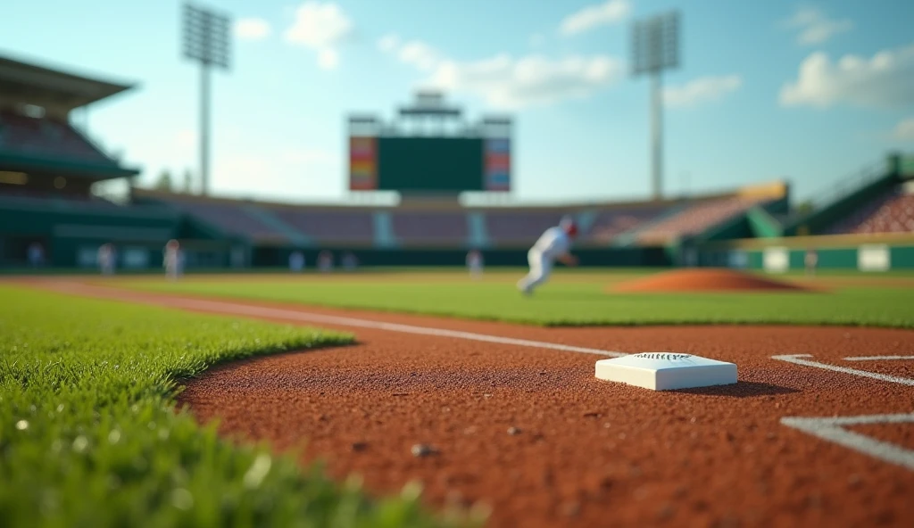 Baseball field without characters, nblurry background, camera close to invisible player