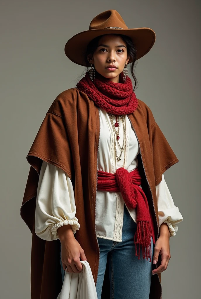 A person who has a brown Arequipa-style poncho from the song (Arequipa Montoneros), with white shirt, a red scarf tied around the waist, with sky blue geans and a white handkerchief in her hands.
With a combination of clothes Russia from the song (mosque)
