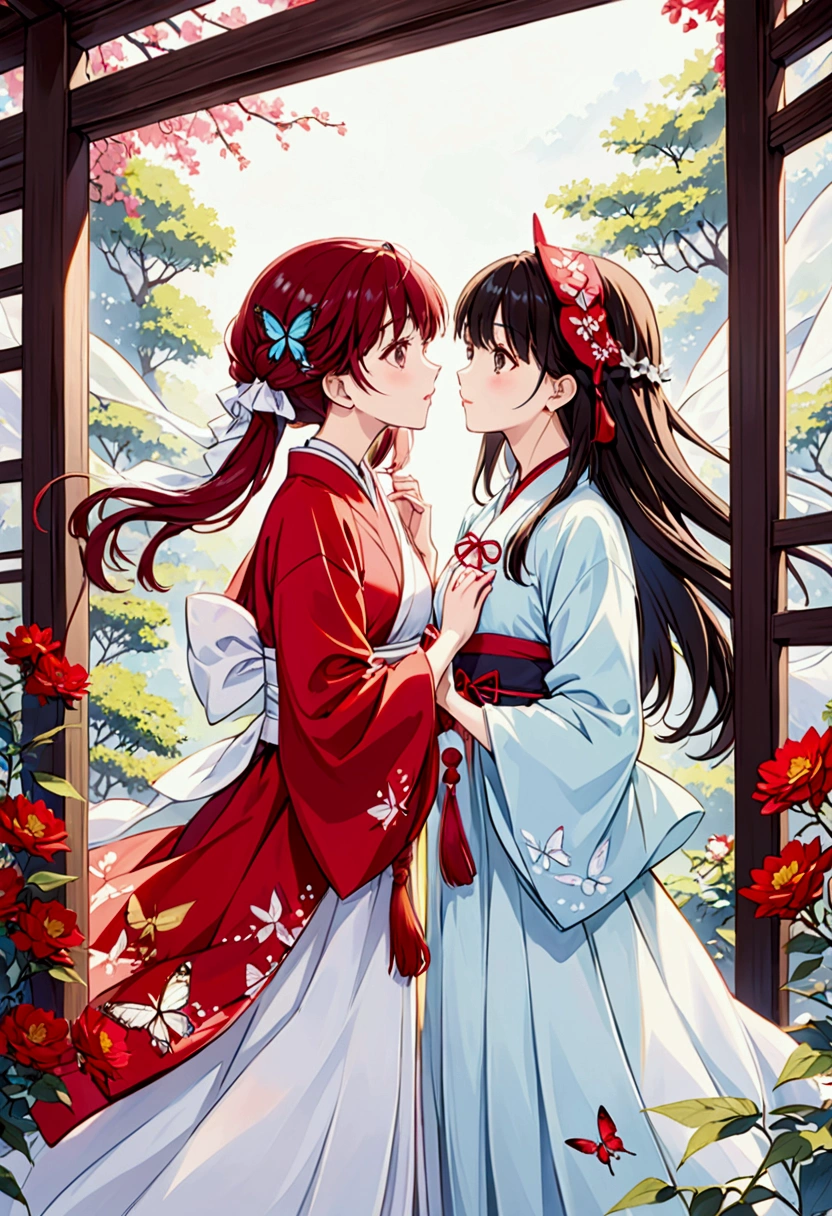 Facing each other　Reimu Hakurei and Yukari Yakumo in love　shrine　butterfly々