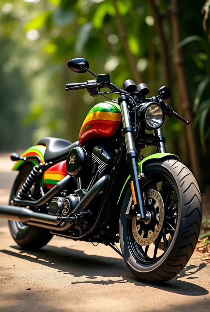 yellow red green and black rasta colored motorcycle