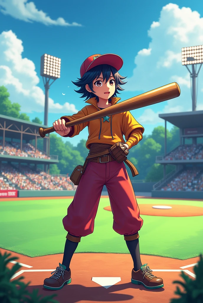 baseball field, 4K, high qualiy, rpg character, Anime Art