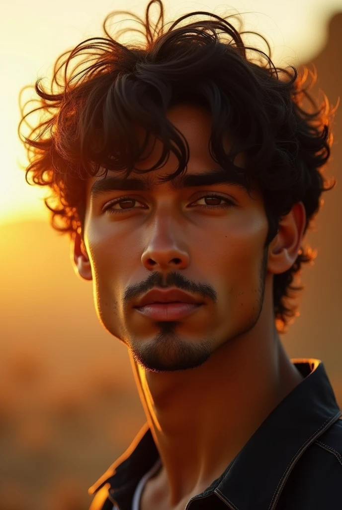 Homen black, curly hair in the sun