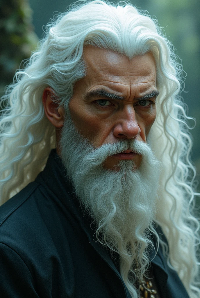 Male character with long, slightly curly white hair