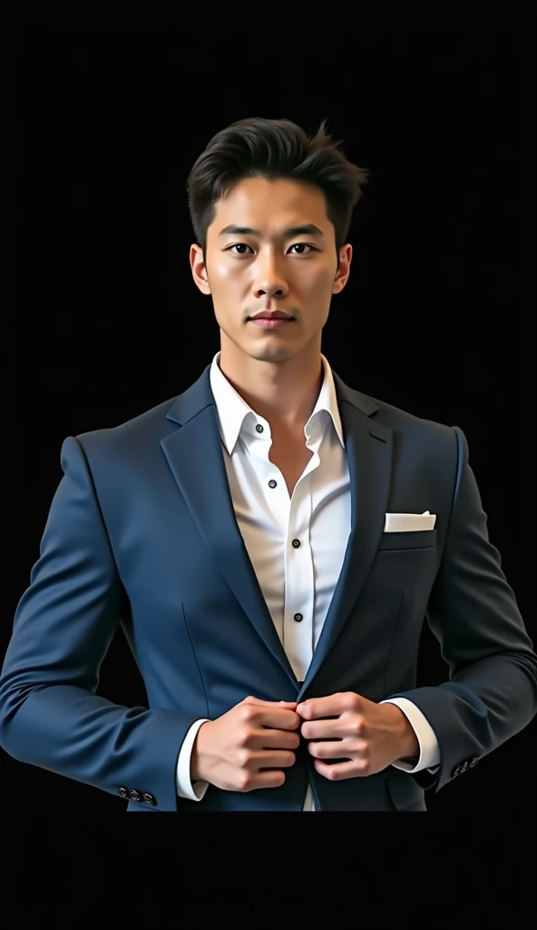 30-year-old Asian Korean-Chinese man,black short hair,Sharp eyes,Alluring and dreamy,Muscular body,Have muscles,Standing naked,On the rocks,In the middle of the waterfall,There is a waterfall flowing down.,sexy.