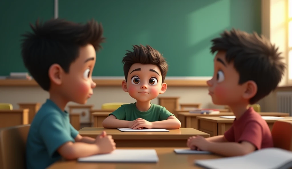 2 boys watching another boy doubting the answer when they asked him in class