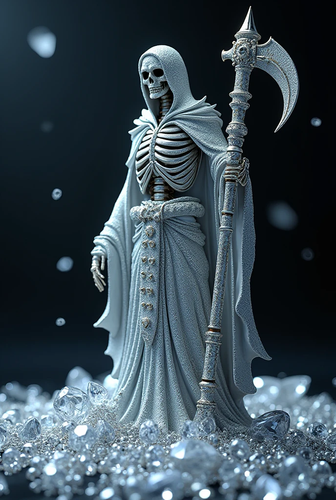 Silver chain set with diamonds with the reaper standing all in diamonds as medals 