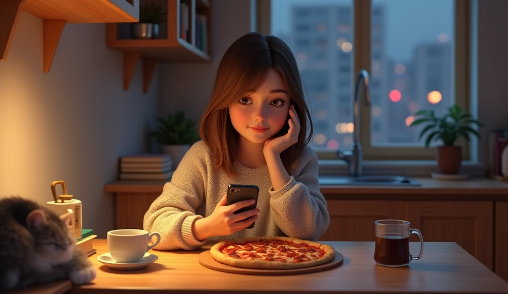 A girl ordering pizza delivery for dinner