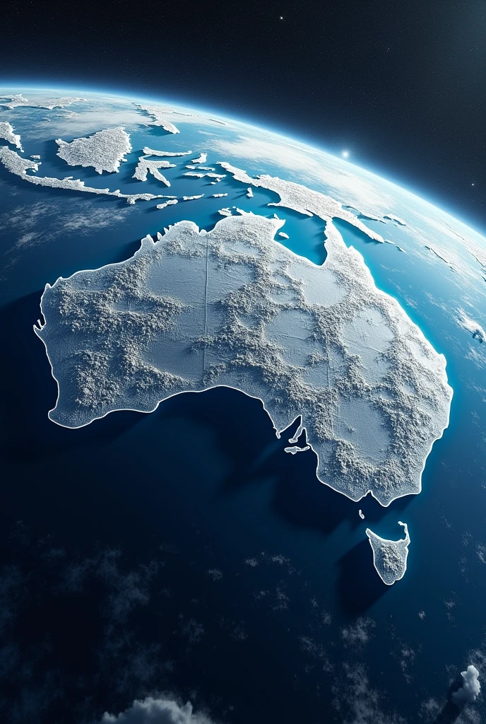 Planet Earth seen from space but with the South Pole frozen in Australia