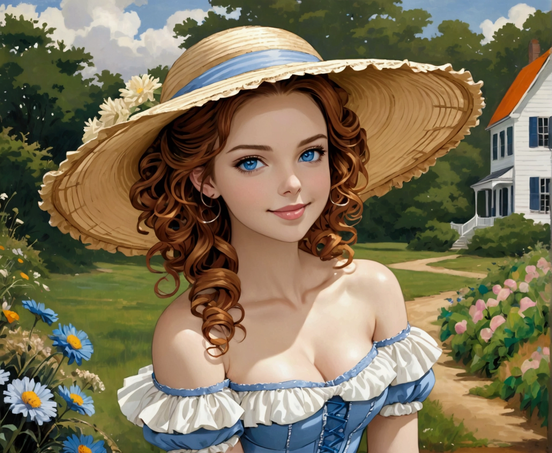 Beautiful Stunning Southern Belle. Face With Curly Copper-Red Ringlets Hair And Porcelain Skin Very Pale White Skin Tone Southern Beauty Southern Belle Dress With A Hoop Skirt, A Corset, Pantalettes, A Wide-Brimmed Straw Hat, And Gloves. Lovely Beautiful And Serving Curvy Body Hourglass Body Hourglass Body Types Small Waist Body Type Pretty Lovely Young Woman Big Delicate Cornflower Blue Eyes Soft Pretty Face Full Lips Beautiful Smile High Cheekbones Soft Blushing Cheeks Perfect Female Face Feminine. Adelaide Kane.
