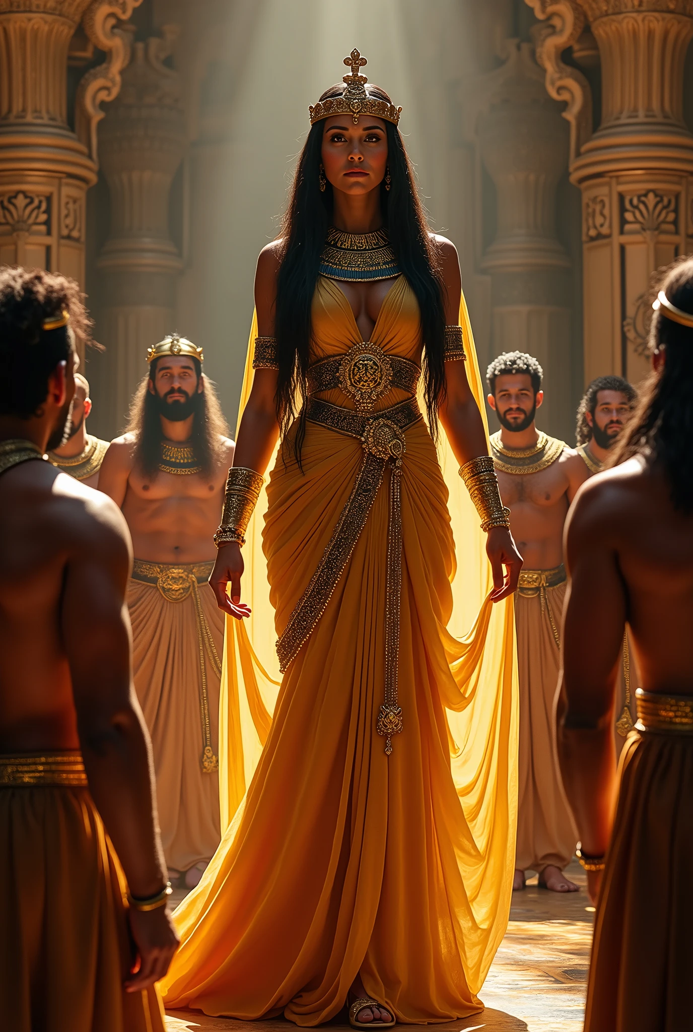 Queen Cleopatra and men at her feet in 1080 by 1080 format
