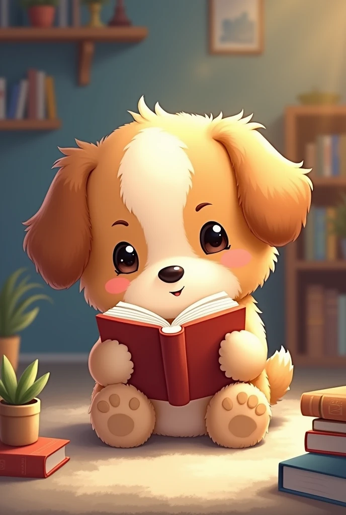 Seungmin&#39;s representative mascot "Puppym" from the Korean group "Stray Kids" reading a book 